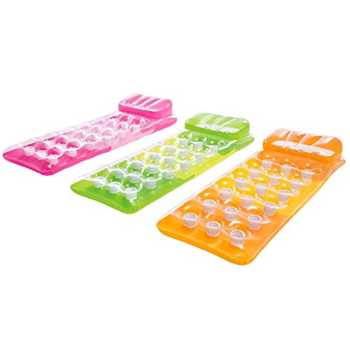 Intex 58890 - Materassino 18 Buchi con Cuscino, Tasche porta bevande, Colori Assortiti, 188 x 71 cm