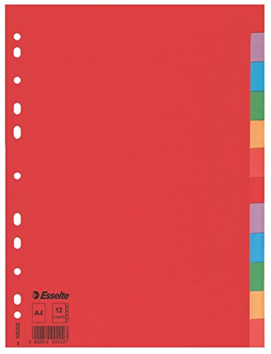 Esselte Divisori per Raccoglitori con 12 Tasti, Formato A4, Rosso/Multicolore, Cartoncino Robusto Riciclato, 100201 Esselte Divisori per Raccoglitori con 12 Tasti, Formato A4, Rosso/Multicolore, Cartoncino Robusto Riciclato, 100201