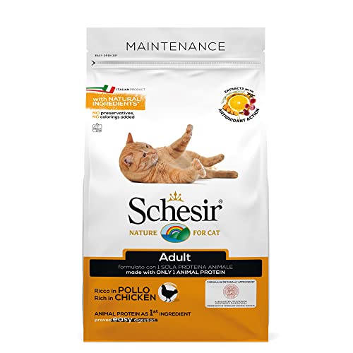 Schesir, Cibo Secco per Gatti Adulti Linea Mantenimento al Gusto Pollo, Crocchette - Formato Sacco da 1,5 Kg
