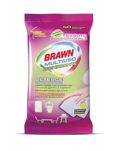 Salviette Igienizzanti Monouso – con Effetto Igienizzante - Rimuove Germi e Batteri - Tessuto Biodegradabile - Profumo Lemon Fresh - Formato: 40 salviette – Brawn Salviette Igienizzanti Monouso – con Effetto Igienizzante - Rimuove Germi e Batteri - Tessuto Biodegradabile - Profumo Lemon Fresh - Formato: 40 salviette – Brawn