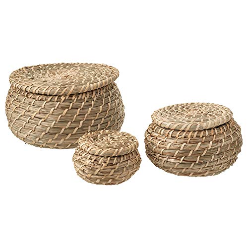 FRYKEN – Cesto con coperchio, set da 3 pezzi, realizzato con alghe marine FRYKEN – Cesto con coperchio, set da 3 pezzi, realizzato con alghe marine