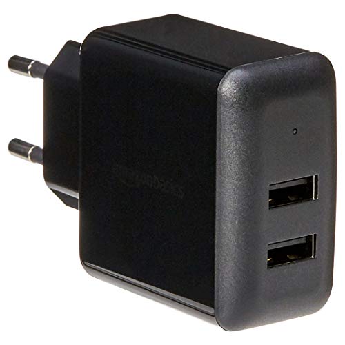 Amazon Basics Caricabatterie da parete a 2 porte USB - 2,4 A - Nero Amazon Basics Caricabatterie da parete a 2 porte USB - 2,4 A - Nero