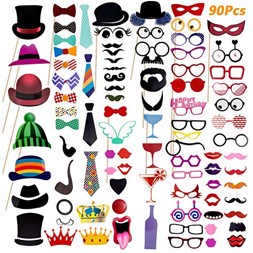 90 Pcs Photo Booth Props, Comius Accessori fai da te colorati occhiali baffi labbra farfallino cappelli su bastoni per matrimonio partito Natale compleanno 90 Pcs Photo Booth Props, Comius Accessori fai da te colorati occhiali baffi labbra farfallino cappelli su bastoni per matrimonio partito Natale compleanno