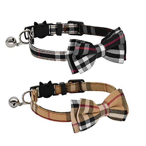 DAIXI Collare per Gatto, Breakaway con Fiocco Carino Cravatta e Campana per Gattino e Alcuni Cuccioli, Regolabile da 7.8-10.5 Pollici(Nero + Marrone)