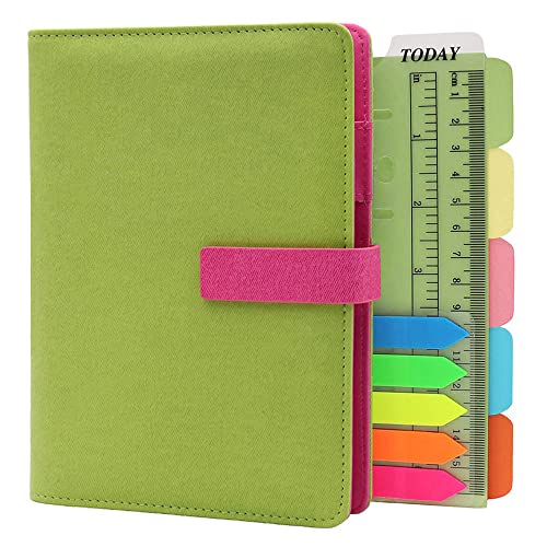 TSY Taccuino Ricaricabile, Diario per Lavoro o Viaggio, Agenda ad Anelli con Fogli a Righe, Slots per Schede, Porta Penna, Chiusura Magnetica, Copertina Morbida in Pelle PU (Verde, A6)