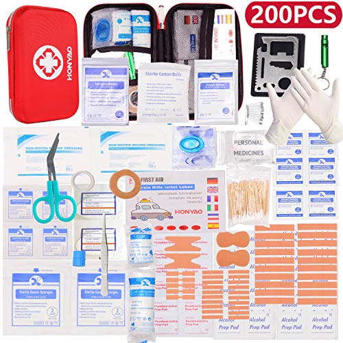 HONYAO Kit di Pronto Soccorso, Scatola di Emergenza Medica Completa, Borsa di Pronto Soccorso Impermeabile per Casa Auto Barca Moto Roulotte Ufficio Lavoro Viaggio Trekking e Campeggio