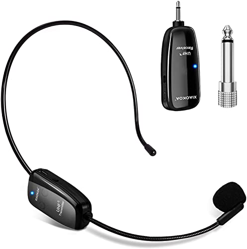 XIAOKOA Wireless Microfono,UHF Microfono Senza Fili, 50 m di Trasmissione Wireless,Archetto e Palmare 2-in-1,per Guida Turistica/Insegnamento/Promozione/Discorso