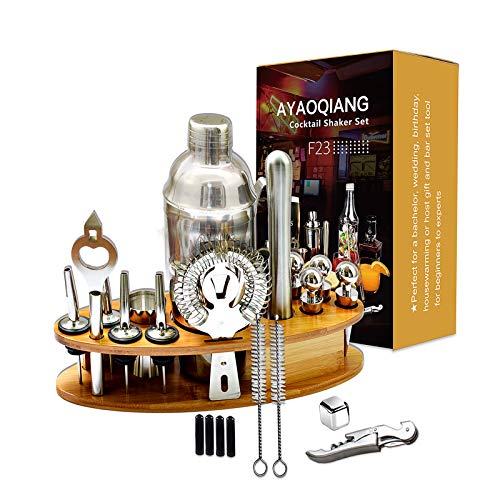 AYAOQIANG Set Cocktail 23 Pezzi, Shaker Cocktail Kit da Barman Professionale in Acciaio Inox, 750ml Shaker, Cocktail Set con di Legno Supporto, per Casa E Bar AYAOQIANG Set Cocktail 23 Pezzi, Shaker Cocktail Kit da Barman Professionale in Acciaio Inox, 750ml Shaker, Cocktail Set con di Legno Supporto, per Casa E Bar
