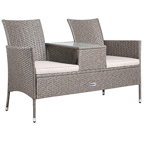 CASARIA Panchina da Esterno con Tavolino Polyrattan DivanettoCon Cuscini Resistente alle Intemperie