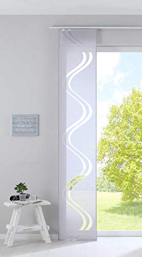 Gardinenbox, 1 tende a pannello, 245 x 45 cm (altezza x larghezza), motivo dévoré con onde, trasparente, grigio, con asta di fissaggio, 20190418 Gardinenbox, 1 tende a pannello, 245 x 45 cm (altezza x larghezza), motivo dévoré con onde, trasparente, grigio, con asta di fissaggio, 20190418