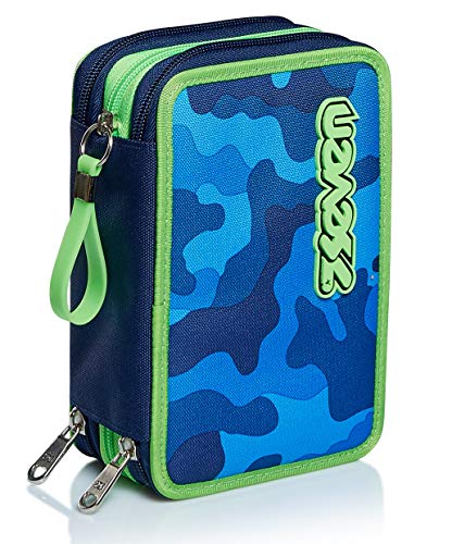 Astuccio 3 Scomparti Seven, Crew, Blu, Completo di matite, penne, pennarelli.. Astuccio 3 Scomparti Seven, Crew, Blu, Completo di matite, penne, pennarelli..