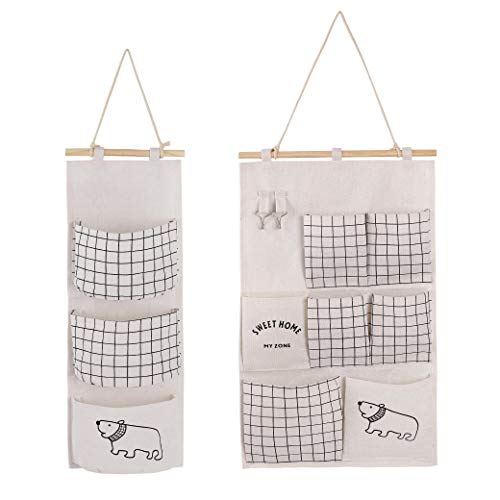 MaoXinTek Borsa Portaoggetti da Parete 2 Stili Stoffa Organizzatore in Lino con Piccole Tasche per Casa Ufficio 2 PCS