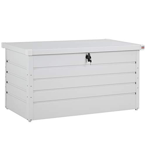 Gardebruk Baule da Esterno 360L Metallo Serratura Chiusura Ammortizzata Box Contenitore Bianco Gardebruk Baule da Esterno 360L Metallo Serratura Chiusura Ammortizzata Box Contenitore Bianco