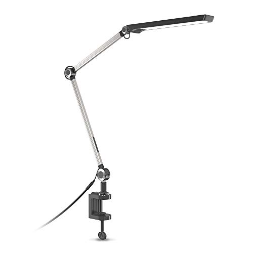 B.K.Licht Lampada LED da tavolo con morsetto dimmerabile, luce calda, neutra, fredda, 9W, 880Lm, orientabile, lampada da scrivania o comodino, apertura morsetto fino a 50mm, colori nero e argento