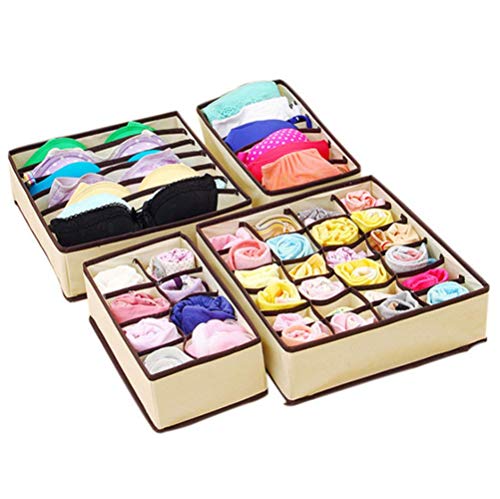 Cassetto Organizer per Biancheria Intima,Pieghevole per cassetti,Scatola a Scomparti,Organizer Cassetti per Biancheria Intima,Reggiseni,Calze,Cravatte,Regalo di Famiglia,Set di 4 (Beige) Cassetto Organizer per Biancheria Intima,Pieghevole per cassetti,Scatola a Scomparti,Organizer Cassetti per Biancheria Intima,Reggiseni,Calze,Cravatte,Regalo di Famiglia,Set di 4 (Beige)