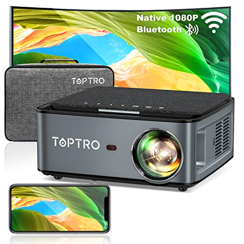 TOPTRO 5G Proiettore WiFi Bluetooth 8500 Lumens con Custodia da Trasporto, Proiettore 1080P Nativo Aggiornato, Supporto 4D Keystone / Zoom / 4K, Compatibile con Telefono / TV Stick / PC / USB / PS4