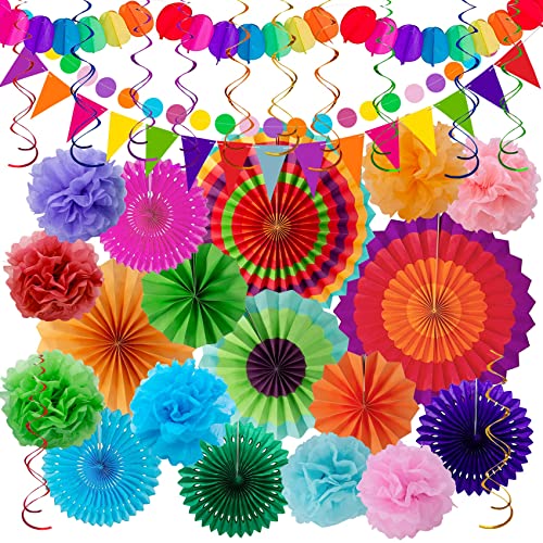 Huryfox Festoni Decorazioni per Feste, Compleanno e Carnevale - 33 Pezzi Addobbi Festa Messicana Party Con Carta Colorate Ventagli di Carta Appesi, Pompon, Nastri di Tessuto e Ghirlande di Bandierine Huryfox Festoni Decorazioni per Feste, Compleanno e Carnevale - 33 Pezzi Addobbi Festa Messicana Party Con Carta Colorate Ventagli di Carta Appesi, Pompon, Nastri di Tessuto e Ghirlande di Bandierine