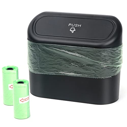 Einesin Pattumiera Per Auto Con Coperchio Portatile Impermeabile Mini Pattumiera Portatile Impermeabile Per Auto Adatto A Tutti I Veicoli,Due piccoli sacchetti della spazzatura (Nero/Nero) (Nero, 1)