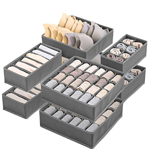 Yidaxing Organizer per Biancheria Intima, Set di 8 Armadio Divisori Pieghevole Storage Box Cassetto Organizzator per Biancheria Intima, Reggiseni, Calze, Fazzoletti e Cravatte (Grigio Scuro)
