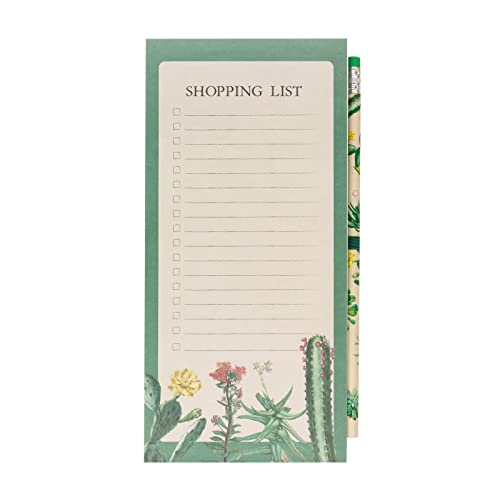 Kokonote: Block Notes Magnetico da Frigorifero Botanical Cacti | Shopping List Magnetica, 10x21cm, con 65 fogli e matita, Block Notes con calamita da frigo per lista spesa o to do list