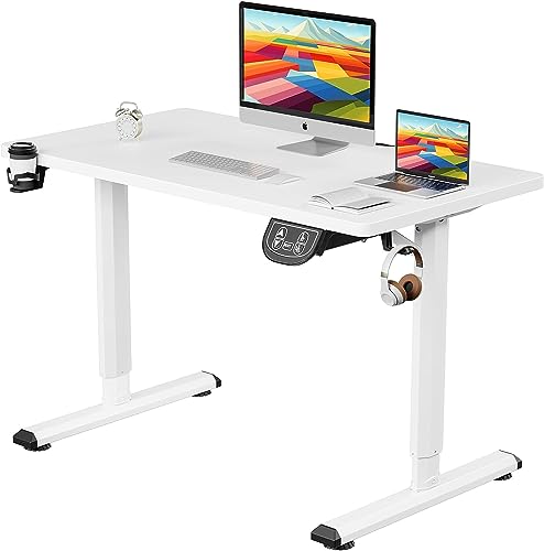 Dripex Scrivania Regolabile in Altezza 110cm, Standing Desk Scrivania Motorizzata Ergonomica, Scrivania multifunzione per computer, studio, postazione di lavoro, Bianco