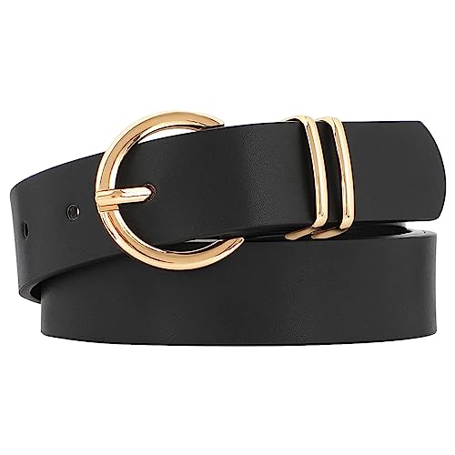 WJRQD Cintura per pantaloni jeans da donna Cintura con fibbia oro da donna Pantaloni jeans Cintura da donna alla moda con fibbia oro - nera WJRQD Cintura per pantaloni jeans da donna Cintura con fibbia oro da donna Pantaloni jeans Cintura da donna alla moda con fibbia oro - nera