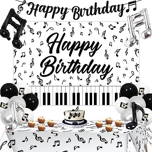 Decorazioni per feste di compleanno a tema musicale, banner di buon compleanno con musica sfondo nota musicale tovaglia palloncino nero bianco argento palloncini per musica decorazioni di compleanno Decorazioni per feste di compleanno a tema musicale, banner di buon compleanno con musica sfondo nota musicale tovaglia palloncino nero bianco argento palloncini per musica decorazioni di compleanno