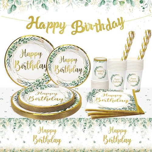 Heboland Set Piatti Stoviglie per Feste di Compleanno Verde, 127pcs Stoviglie di Compleanno Verde Foglia Oro Neutro, Piatti Compleanno, Tovaglia, Banner Decorazioni Compleanno di Ragazzi e Ragazze Heboland Set Piatti Stoviglie per Feste di Compleanno Verde, 127pcs Stoviglie di Compleanno Verde Foglia Oro Neutro, Piatti Compleanno, Tovaglia, Banner Decorazioni Compleanno di Ragazzi e Ragazze